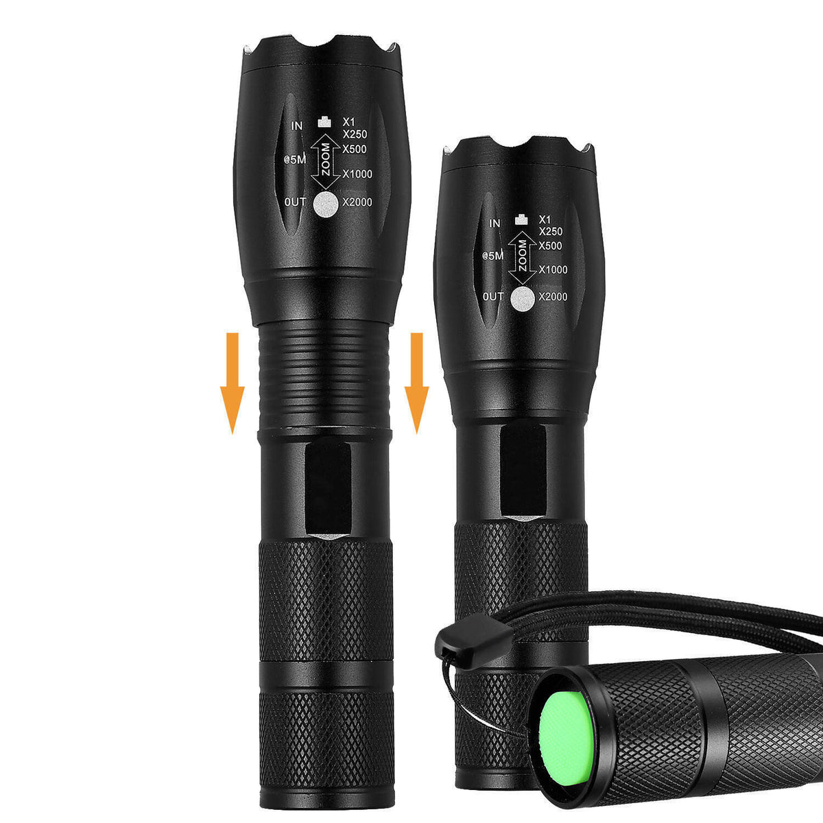 Set of 5 Military Grade Tactical Flashlights with Zoomable Aluminum Body