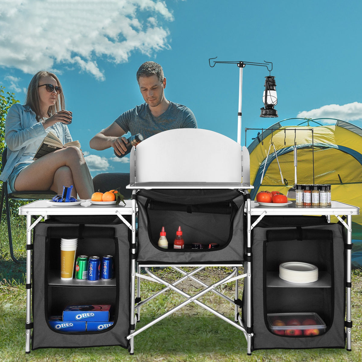 Portable Camping Kitchen Table with Storage - Lightweight Outdoor Folding Table