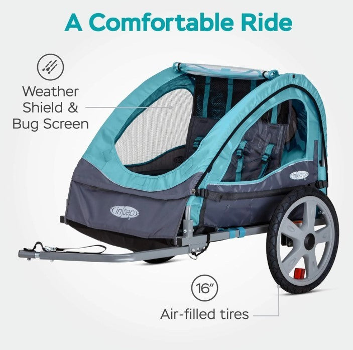 Kids Bike Trailer Double Seat with Bug Screen & Weather Shield - InSTEP