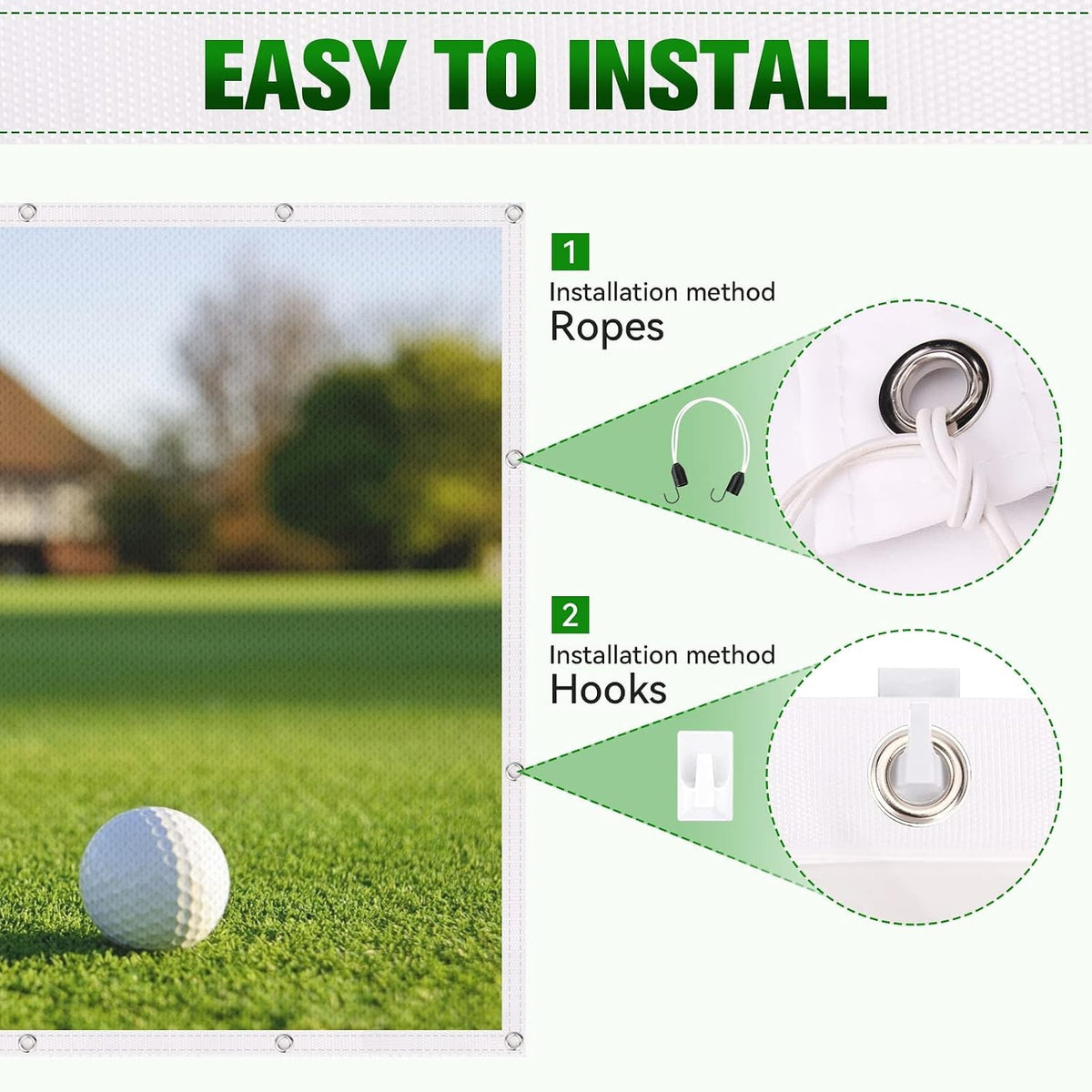 7mm Thickened Golf Impact Screen for Indoor Golf Simulators - 8.5ft x 8.5ft White Polyester with Grommets