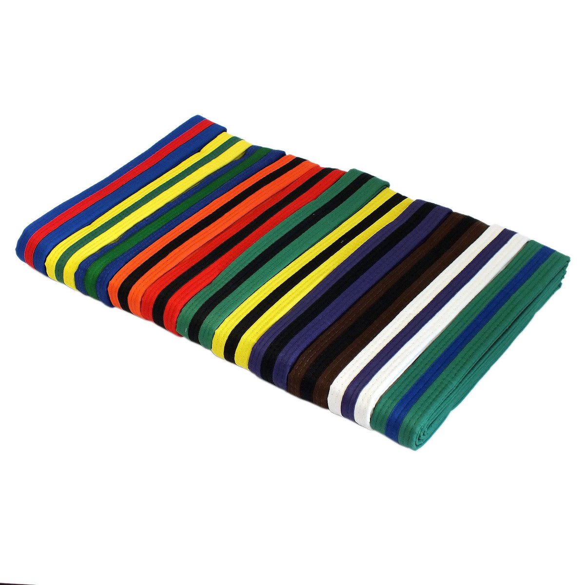 Martial Arts Double Wrap Belt - Yellow with Green Stripe, 1.5" Width