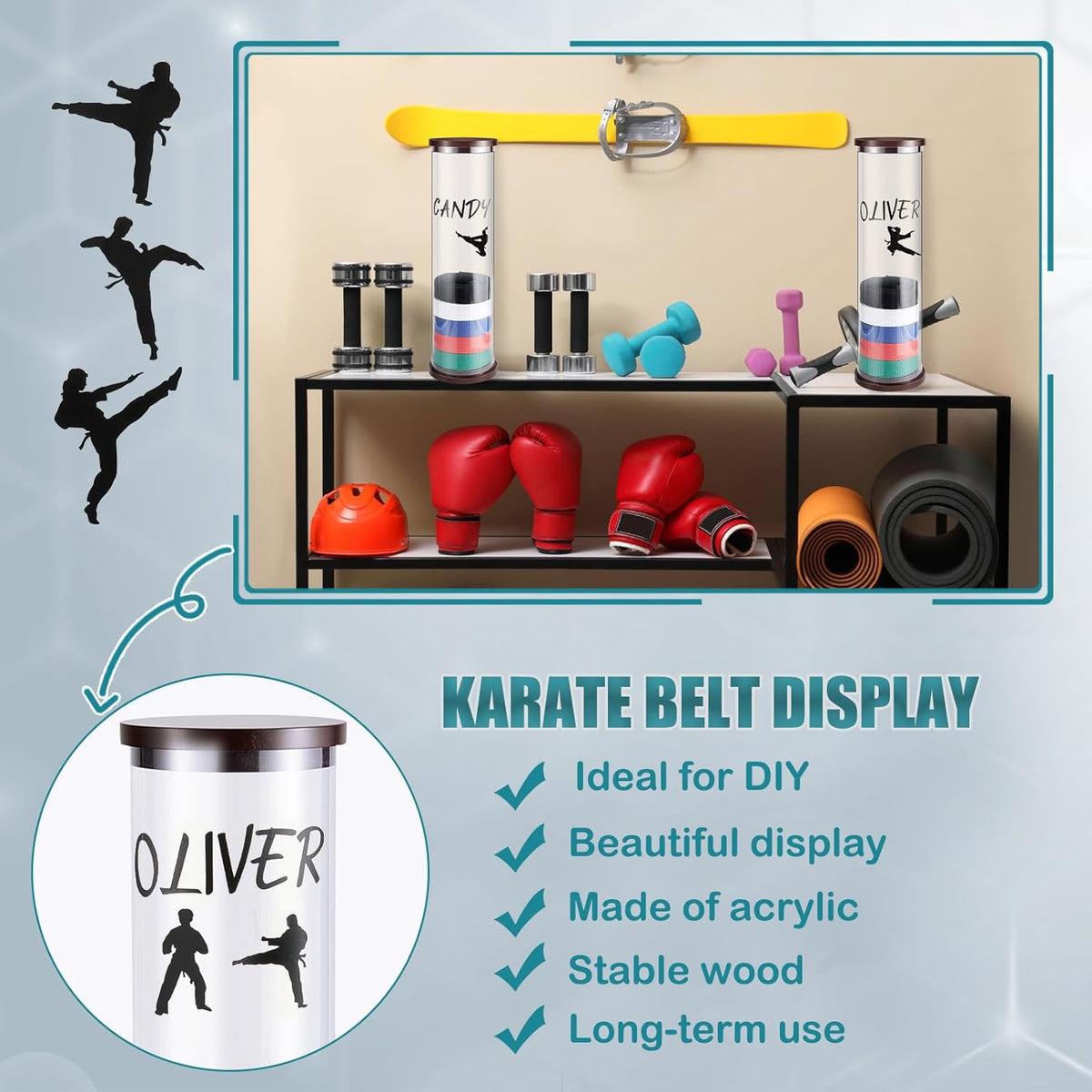 Acrylic Martial Arts Belt Display Rack with Stickers for Karate & Taekwondo
