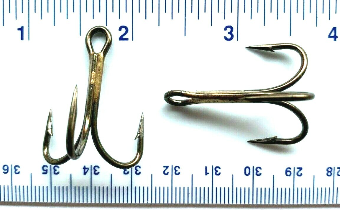 Premium 2X Strength Bronze Treble Fish Hooks Size 1/0 for Big Predator Fish