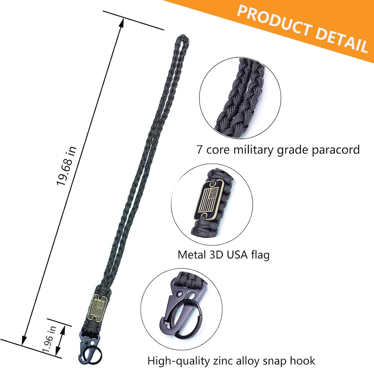 Heavy Duty Paracord Lanyard Keychain with USA Flag - Tactical Outdoor Accessory