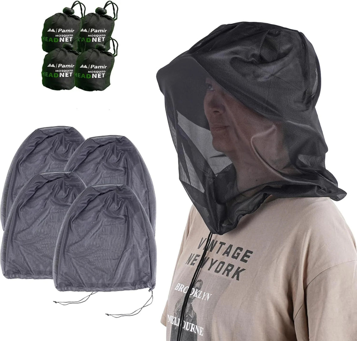 Mosquito Head Net Mesh Bug Cover for Head - Fits Over Hats, Breathable Insect Shield