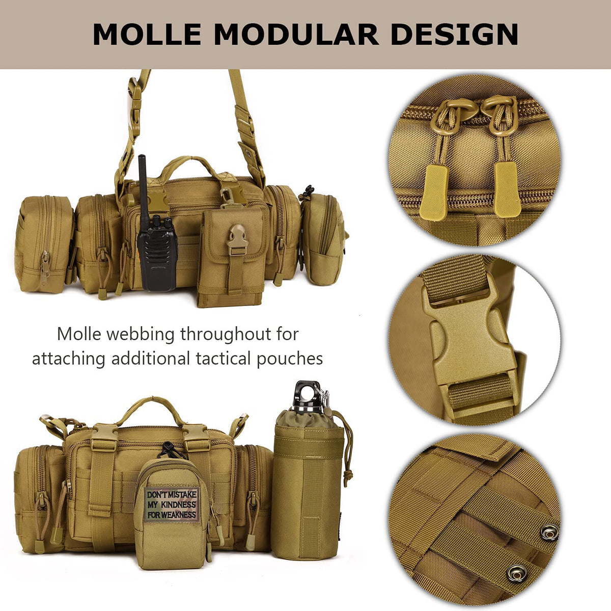 Military Waist Bag Molle Waterproof Fanny Pack Utility Pouch for Outdoor