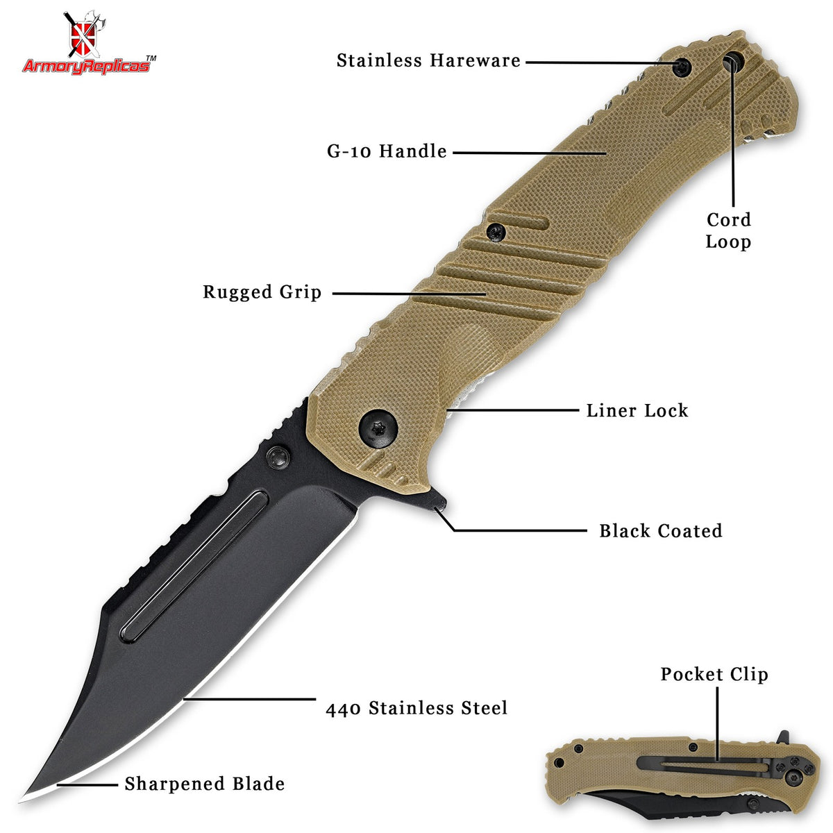 Tactical Black Blade Knife with G-10 Handle, Spring Assist, 8.5 Inch