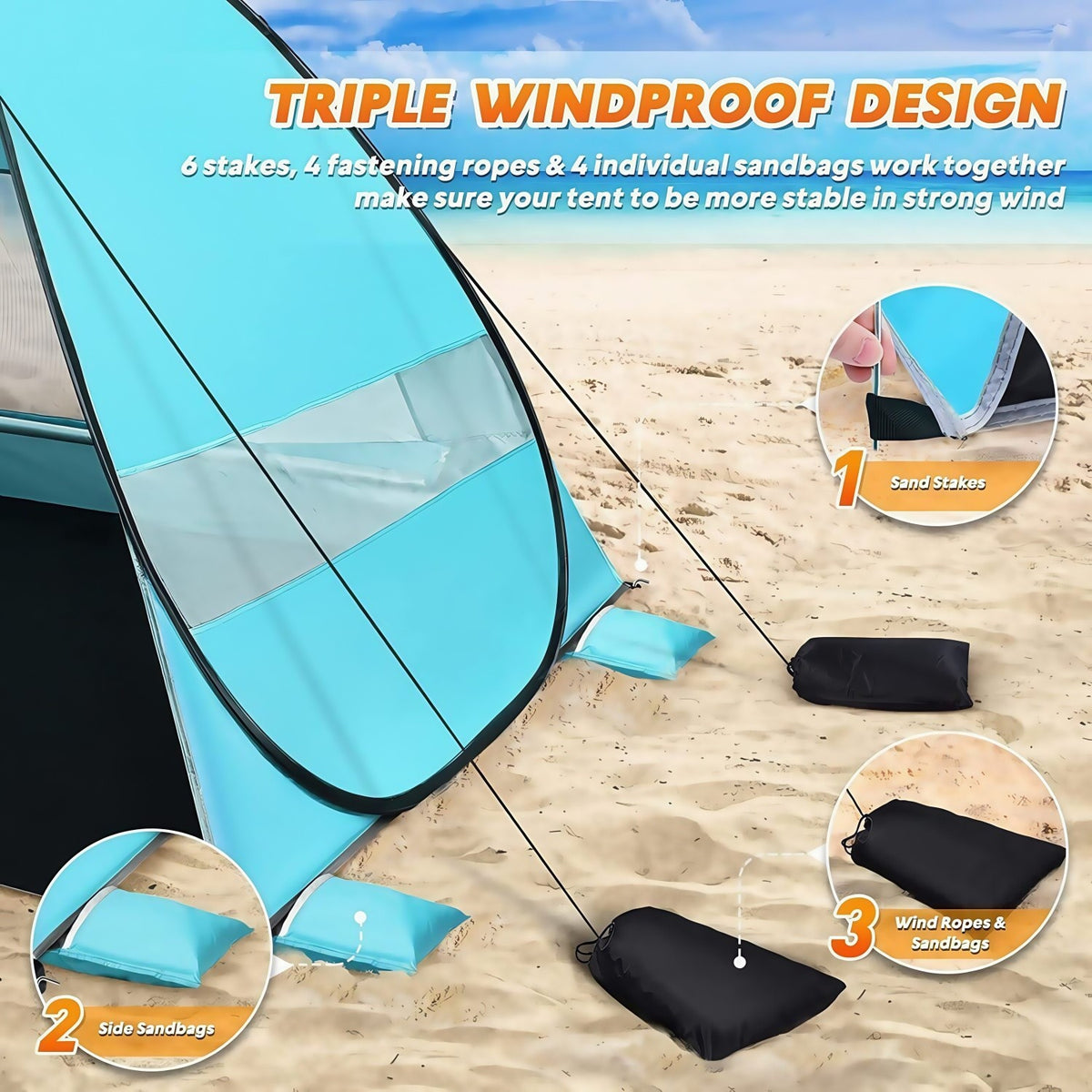 Portable Pop Up Beach Tent Sun Shade Shelter with Carry Bag - UV 50+ Protection