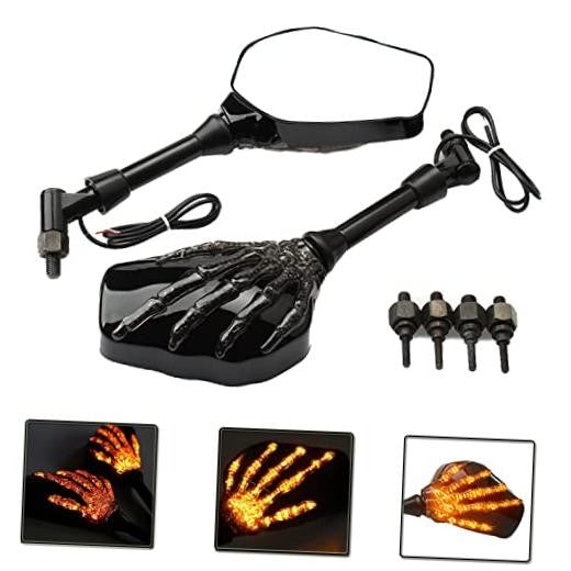 Motorcycle Rear View Mirrors with Luminous Skull Skeleton Hand Design