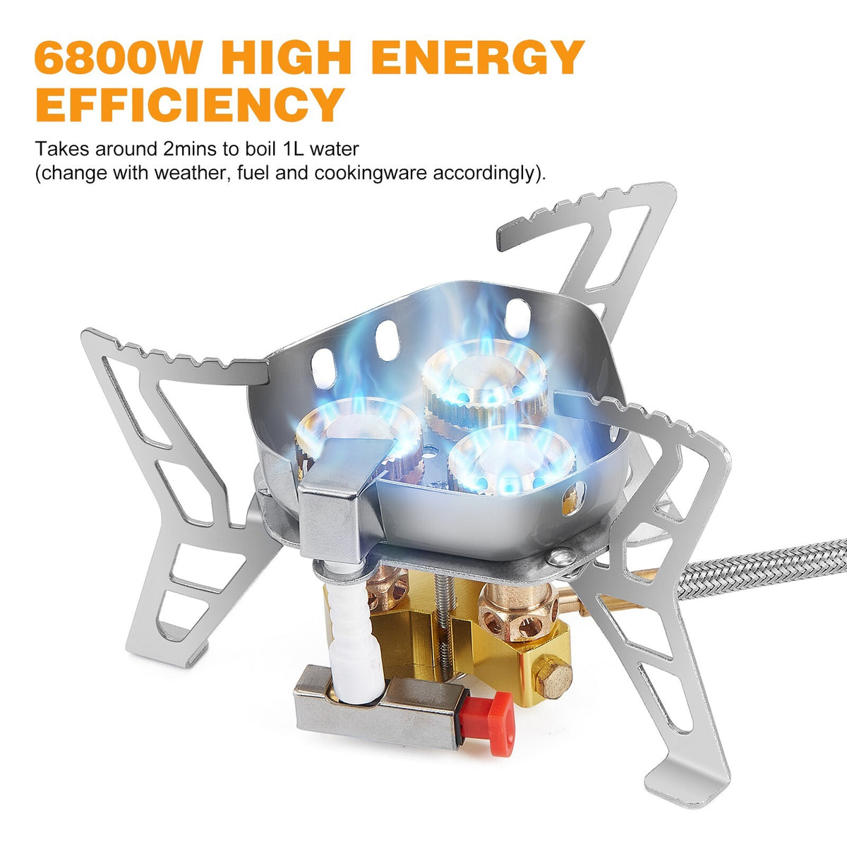 6800W Windproof Camping Gas Stove Kit with 1 LB Propane Tank Adapter