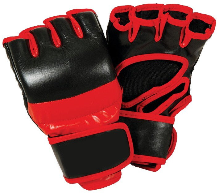 Genuine Leather MMA Gloves for Grappling and Sparring - Black and Red