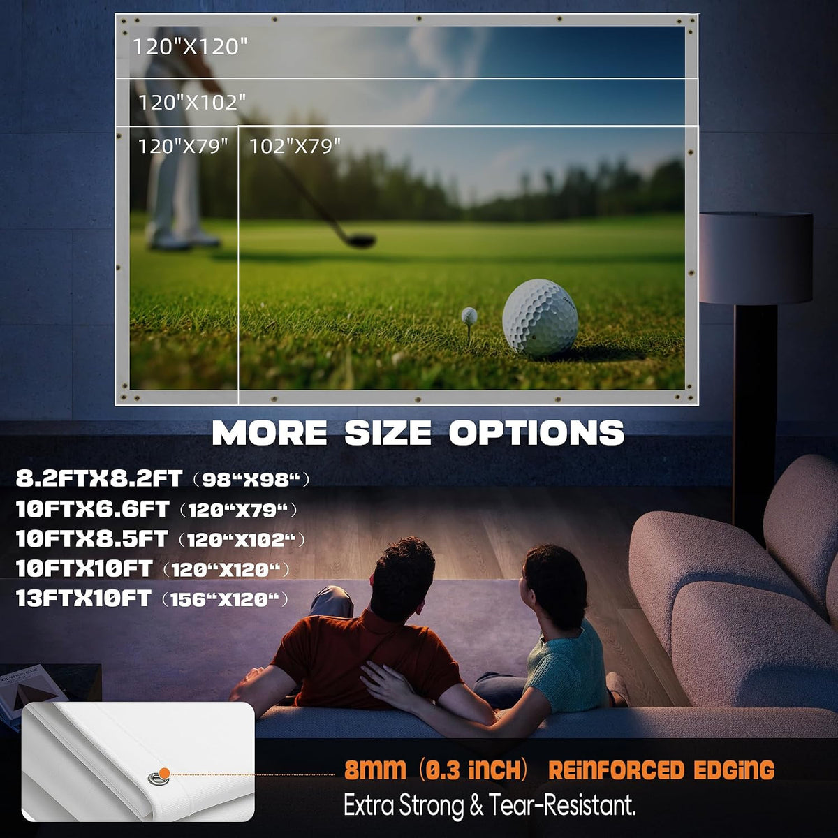 Golf Impact Screen 4mm Thick HD Indoor Outdoor Practice Screen with Reinforced Edges