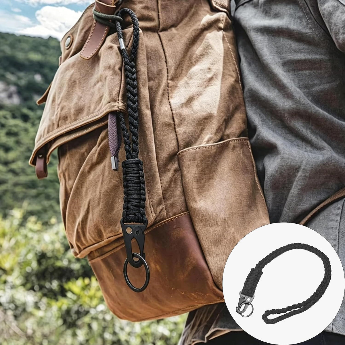 Braided Paracord Neck Lanyard Keychain with Clip for Outdoor Survival