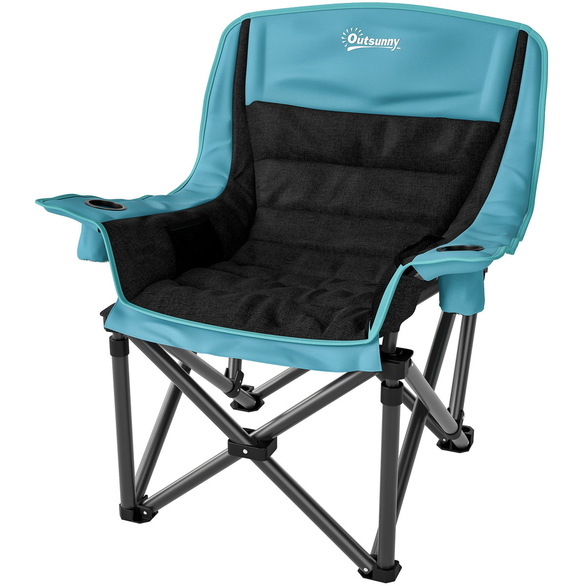 Portable Folding Camping Chair with Padding and Cup Holders - Green and Black