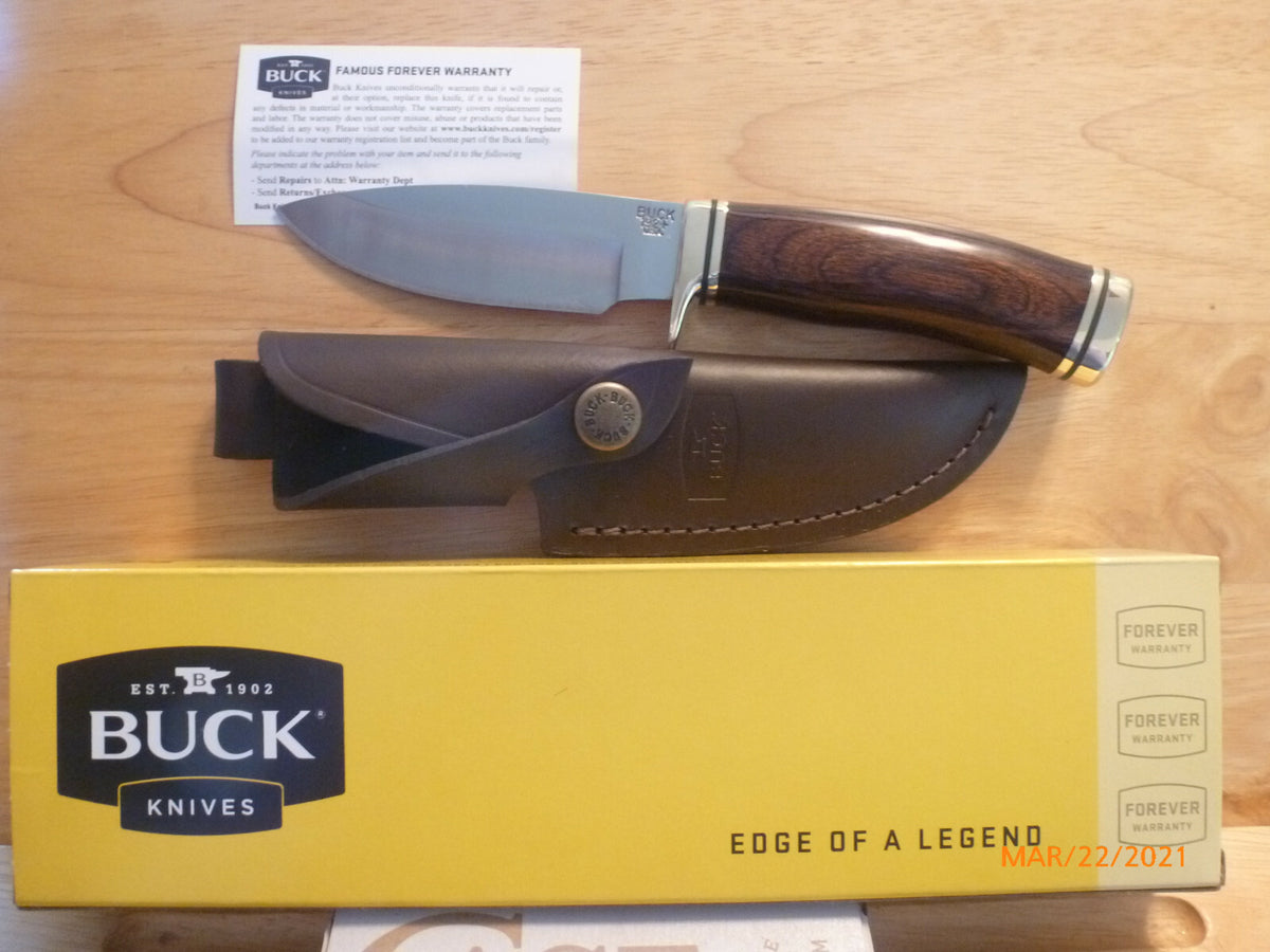 Fixed Blade Hunting Knife with Walnut Handle and Leather Sheath - 8 Inch