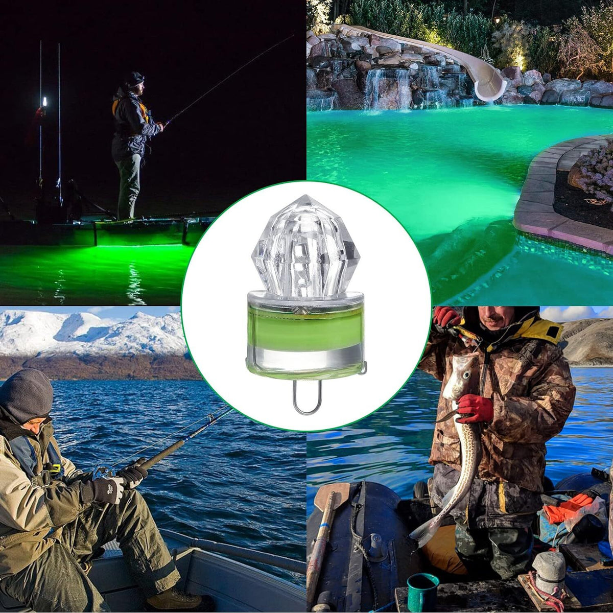 Fishing LED Underwater Strobe Light Green for Deep Drop Bait Lure - 10 Pcs