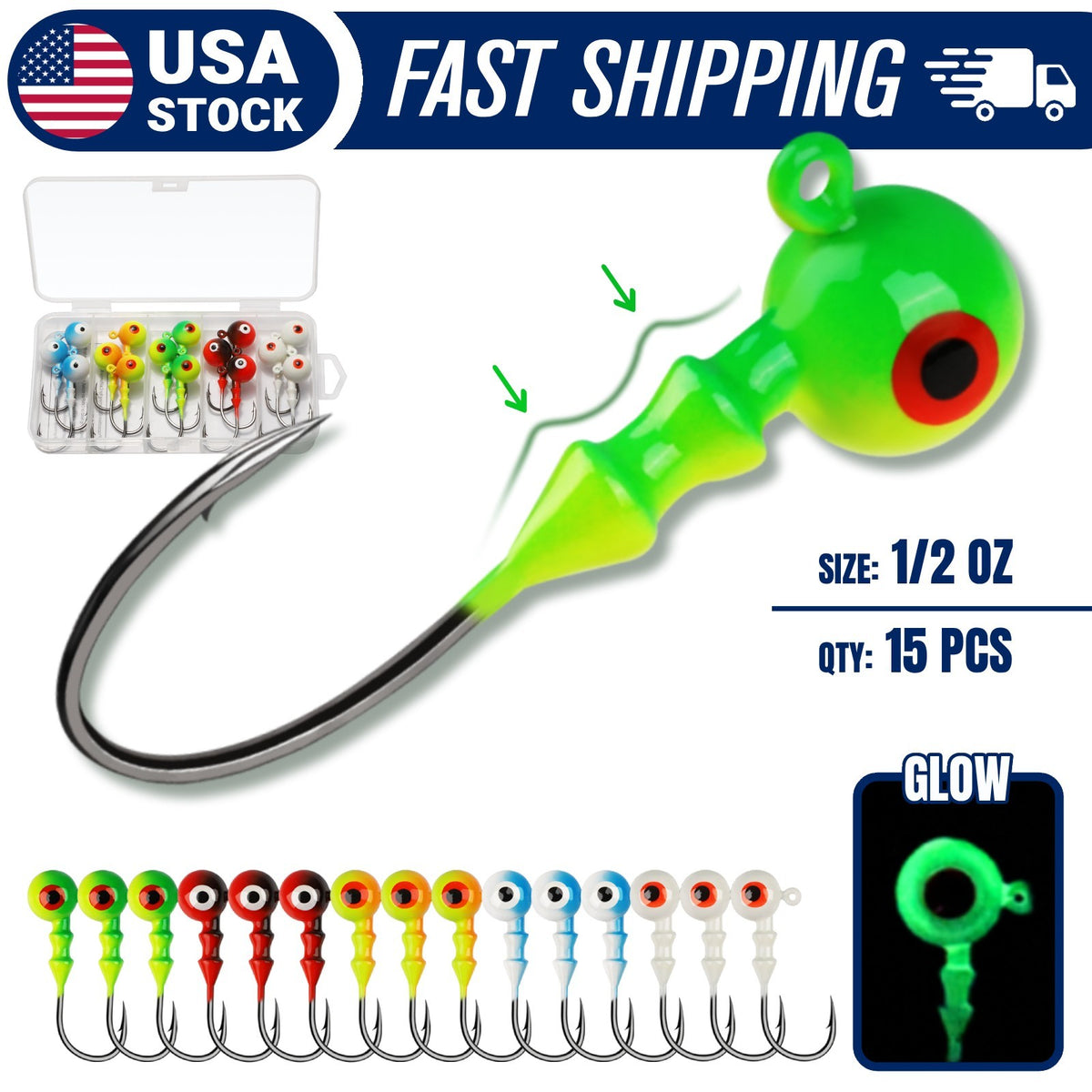 Fishing Jig Heads 15-40 Pcs for Walleye Bass Lure Swimbaits - Multiple Sizes