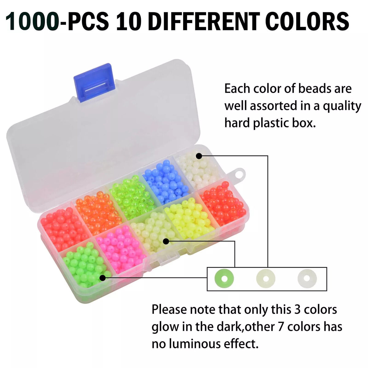 1000Pcs Glow Fishing Beads Set for Night Fishing Tackle Rig Making