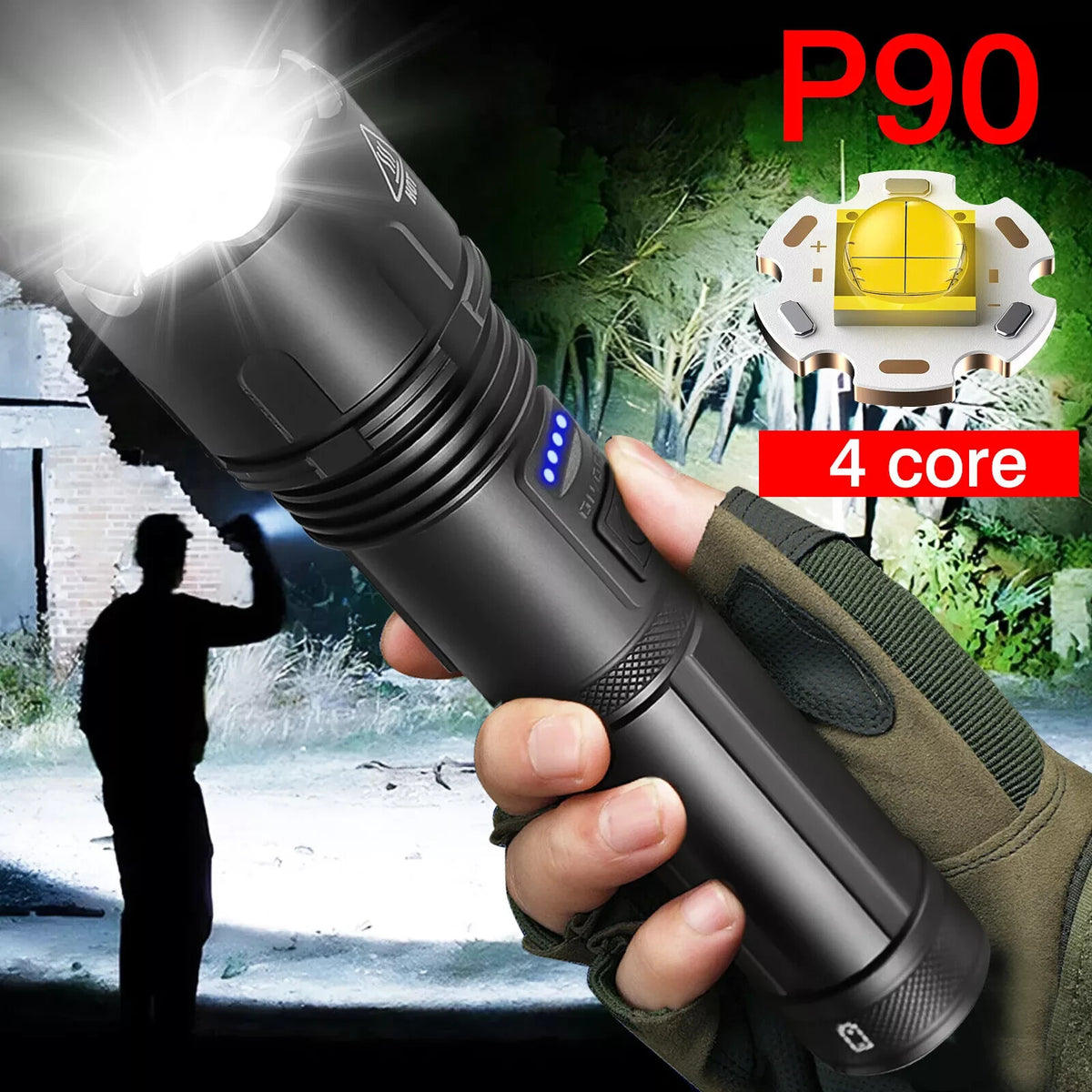 Super Bright Rechargeable LED Tactical Flashlight 1000000 Lumens, Waterproof, Focus Adjustable
