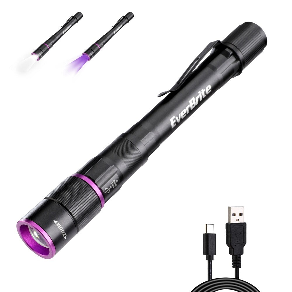 Rechargeable UV and White Light Flashlight with 4 Modes, Waterproof, Portable