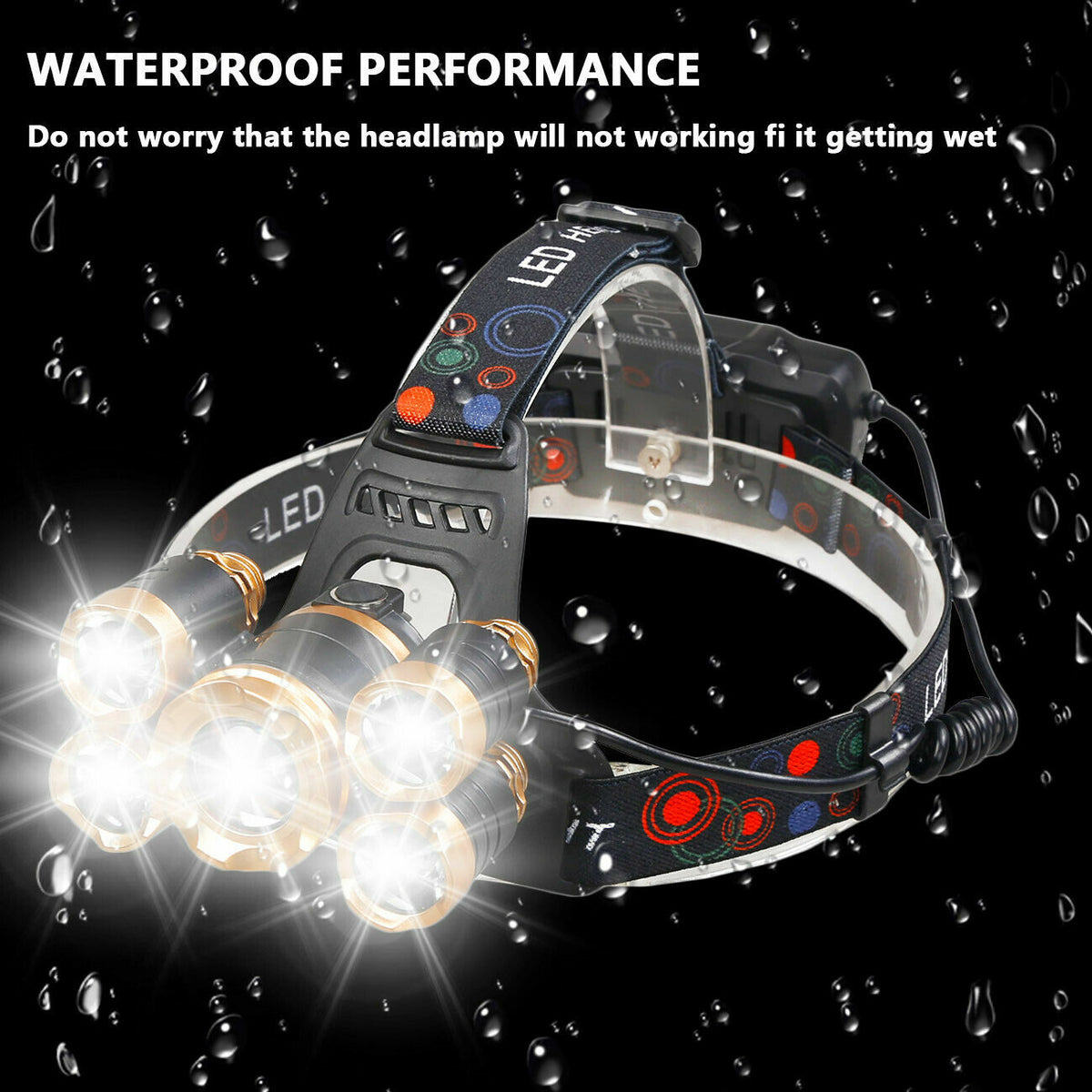 Super-Bright 5-LED Headlamp Headlight Flashlight with Adjustable Focus