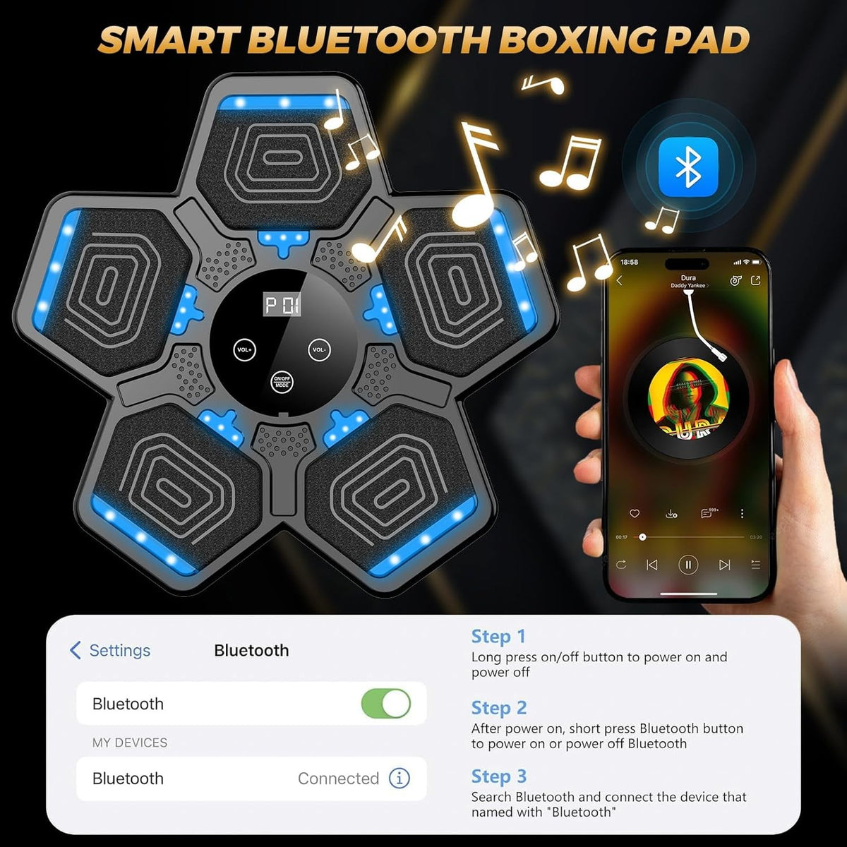 Music Boxing Machine for Adults and Kids - Bluetooth Punching Trainer with Gloves