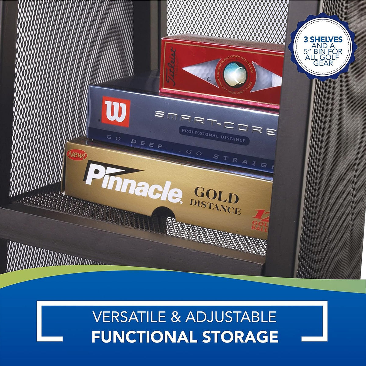 Golf Equipment Organizer Storage Rack with 3 Shelves - Heavy Duty Metal, Black