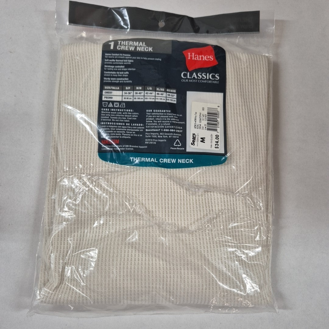 Hanes Classics Thermal Crew Neck Top Shirt Medium - New