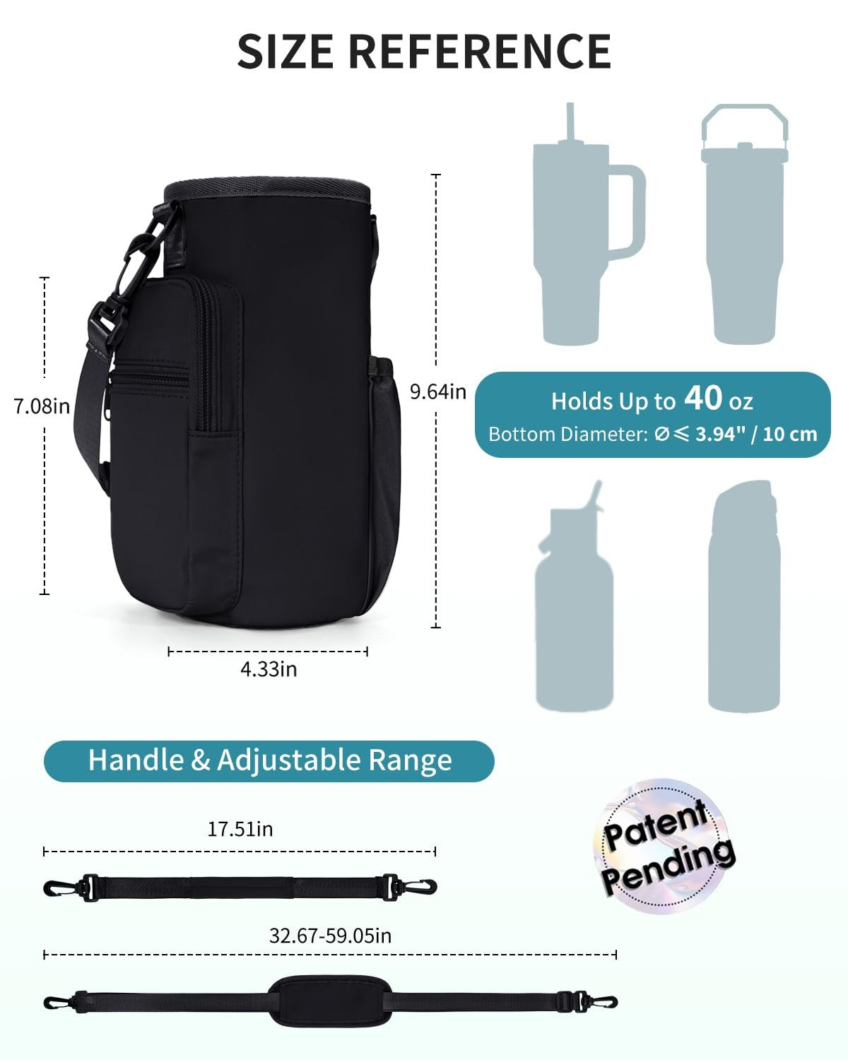 Magnetic Water Bottle Holder for 40oz Tumblers with Pockets - Gym & Travel