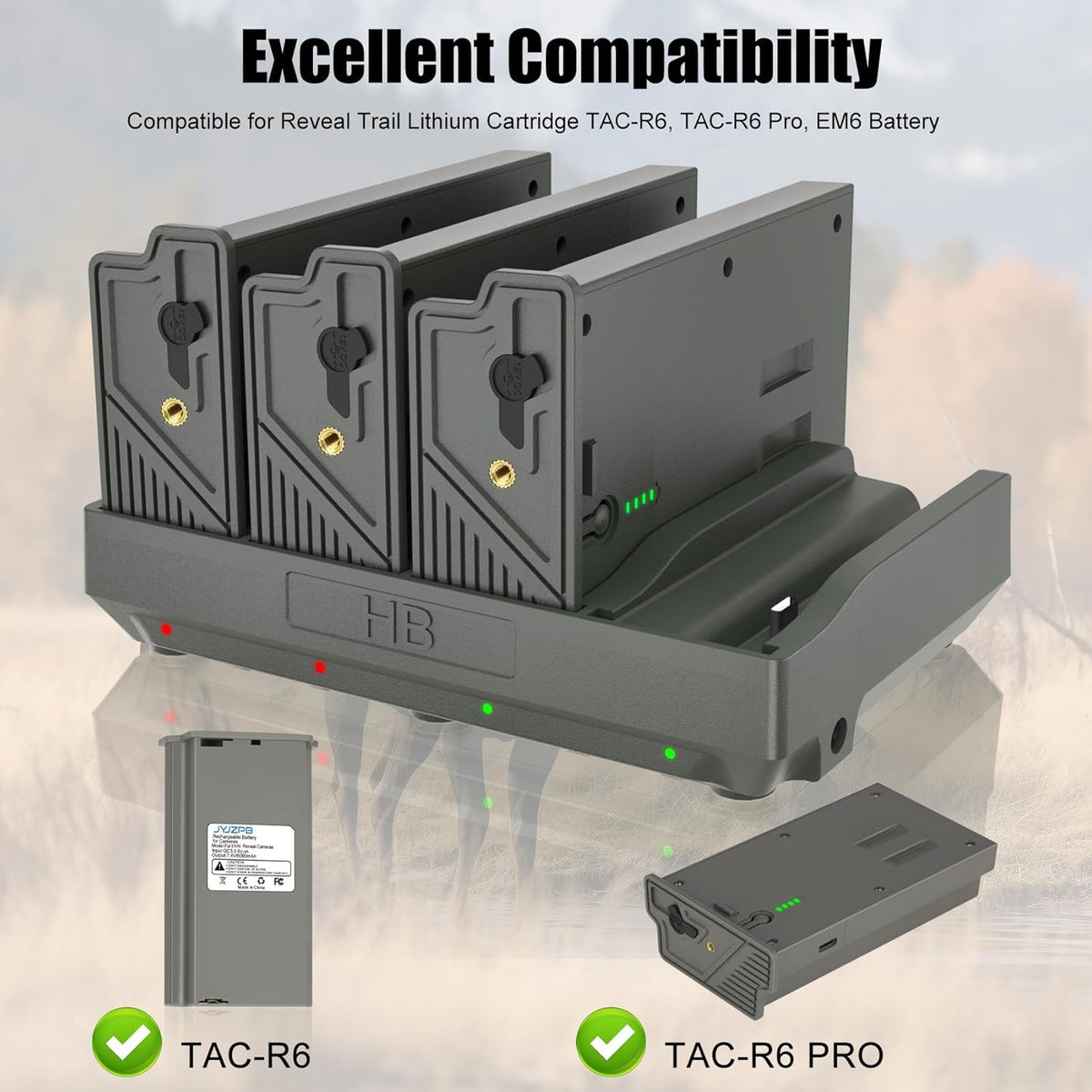 Rechargeable 4-Pack EM6 6000mAh Batteries & Fast 4-Port Charger for Trail Cameras