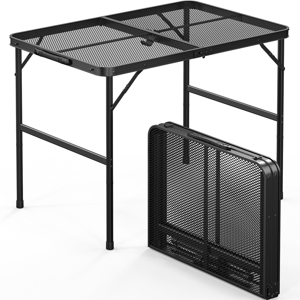 3 Ft Folding Camping Table with Mesh Desktop - Portable Aluminum Grill Side