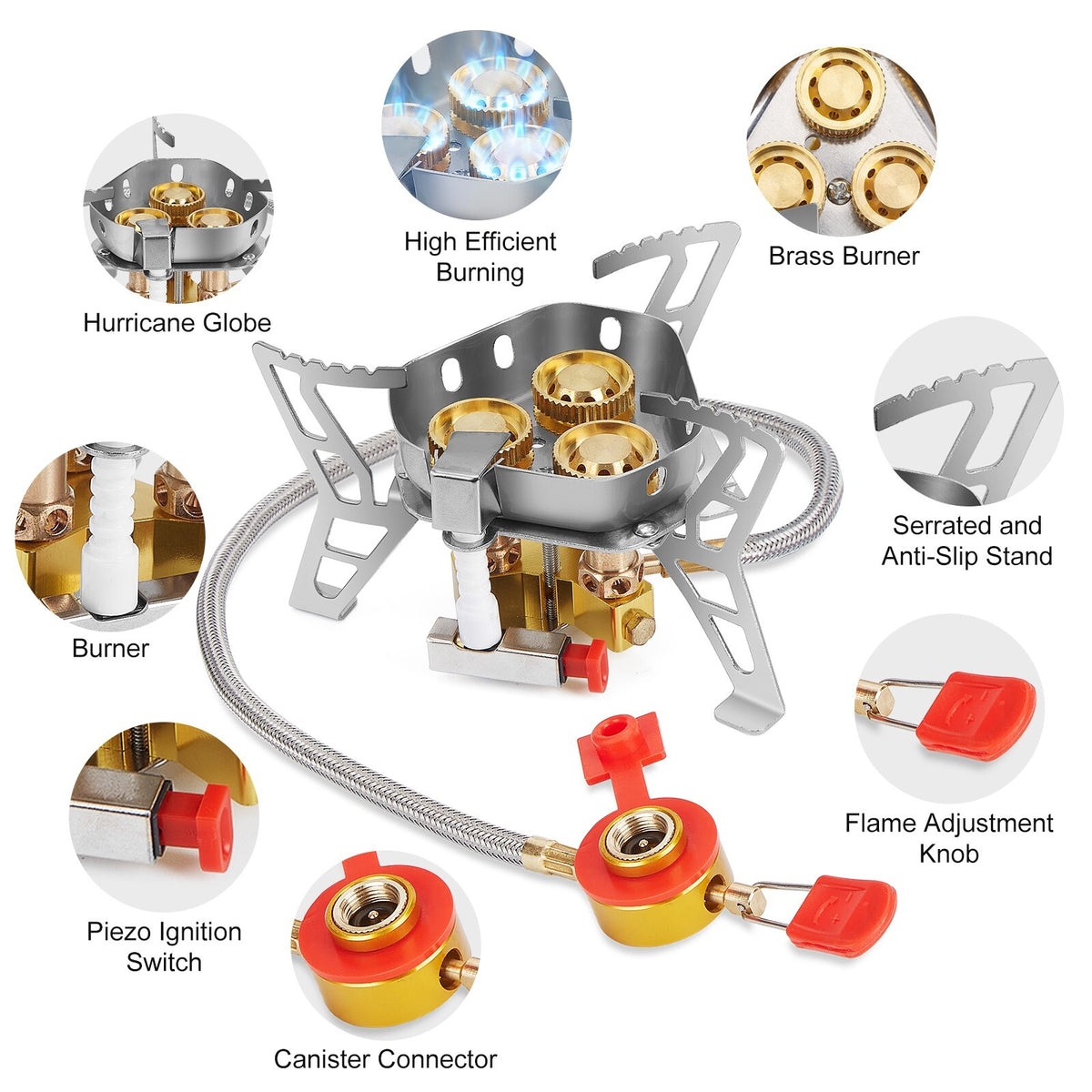 6800W Windproof Camping Stove with Piezo Ignition and Propane Adapter