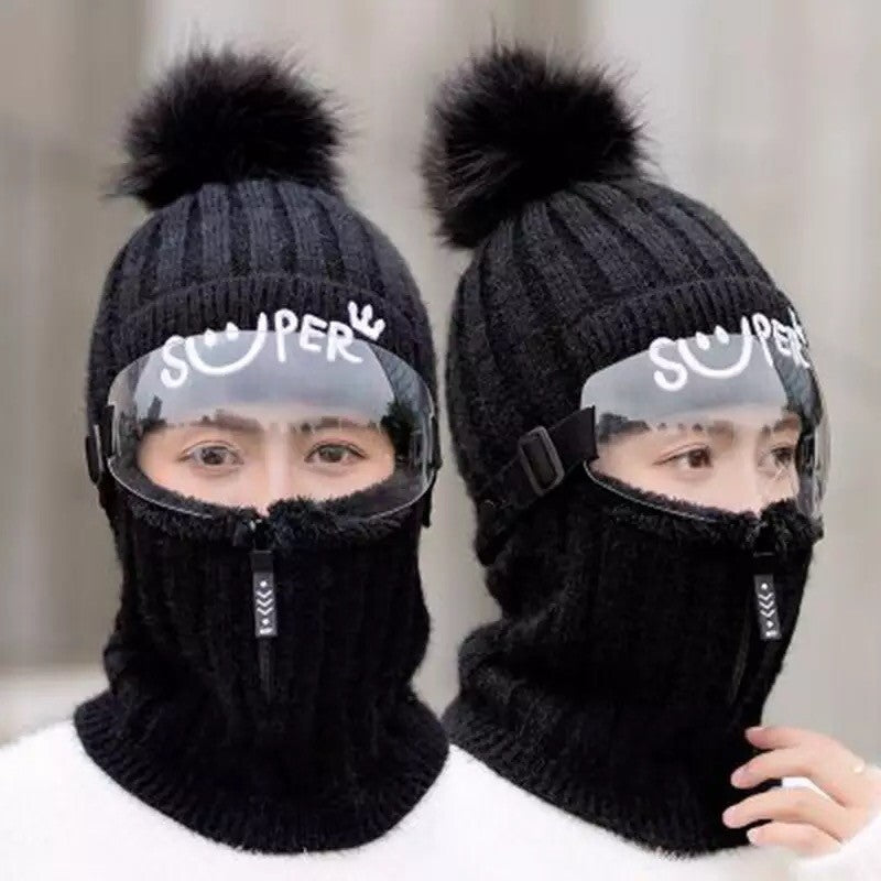 Double-Layer Fleece Winter Hat Beanie with Face and Neck Cover - Multiple Colors