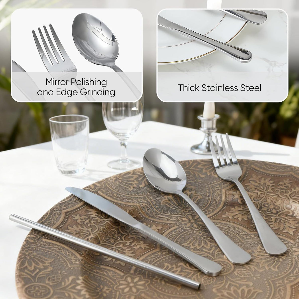 5-Piece Travel Utensil Set Stainless Steel Flatware with Case Camping
