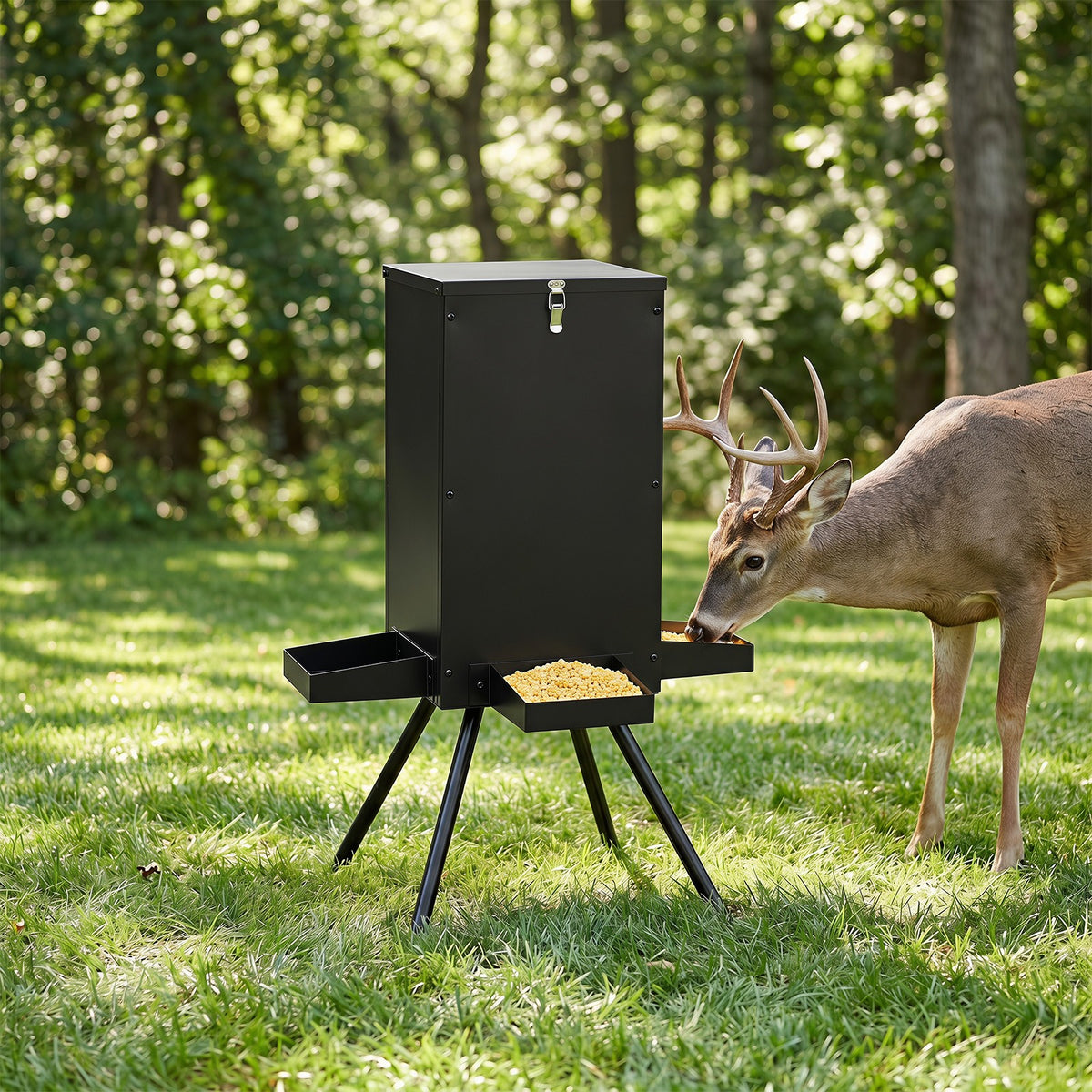 90Lb Outdoor Deer Feeder with 4 Feeding Trays & Stable Stand — Wildlife & Hunting Accessory