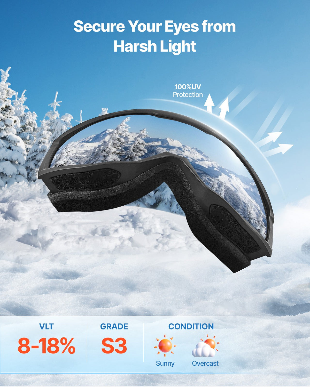 Ski Goggles with Cylindrical Lens & Ice Blue Revo Coating - Snowboard & Ski Gear