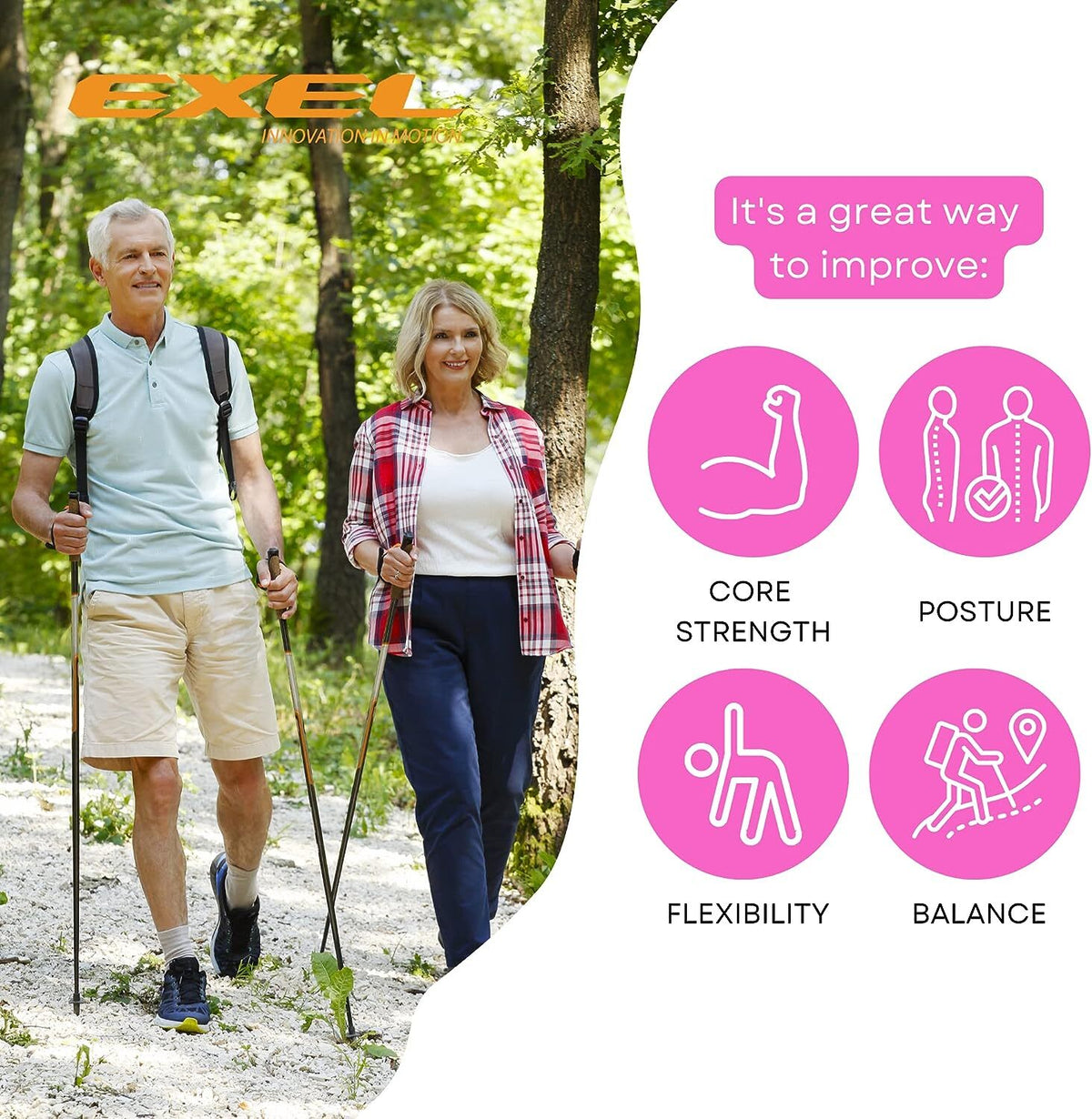 Premium Nordic Walking Poles 1-Piece Adjustable Length for Fitness & Hiking