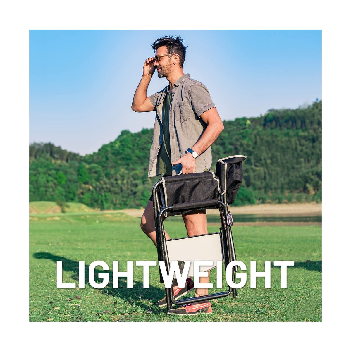 Outdoor Camping Chair with Side Table Lightweight Folding Heavy Duty Support 400lbs