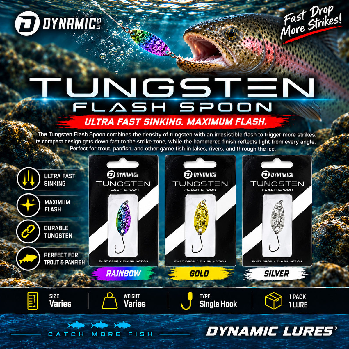 Crappie Micro Tungsten Fishing Spoon for Ice & Spin Fishing - Multiple Weights & Colors