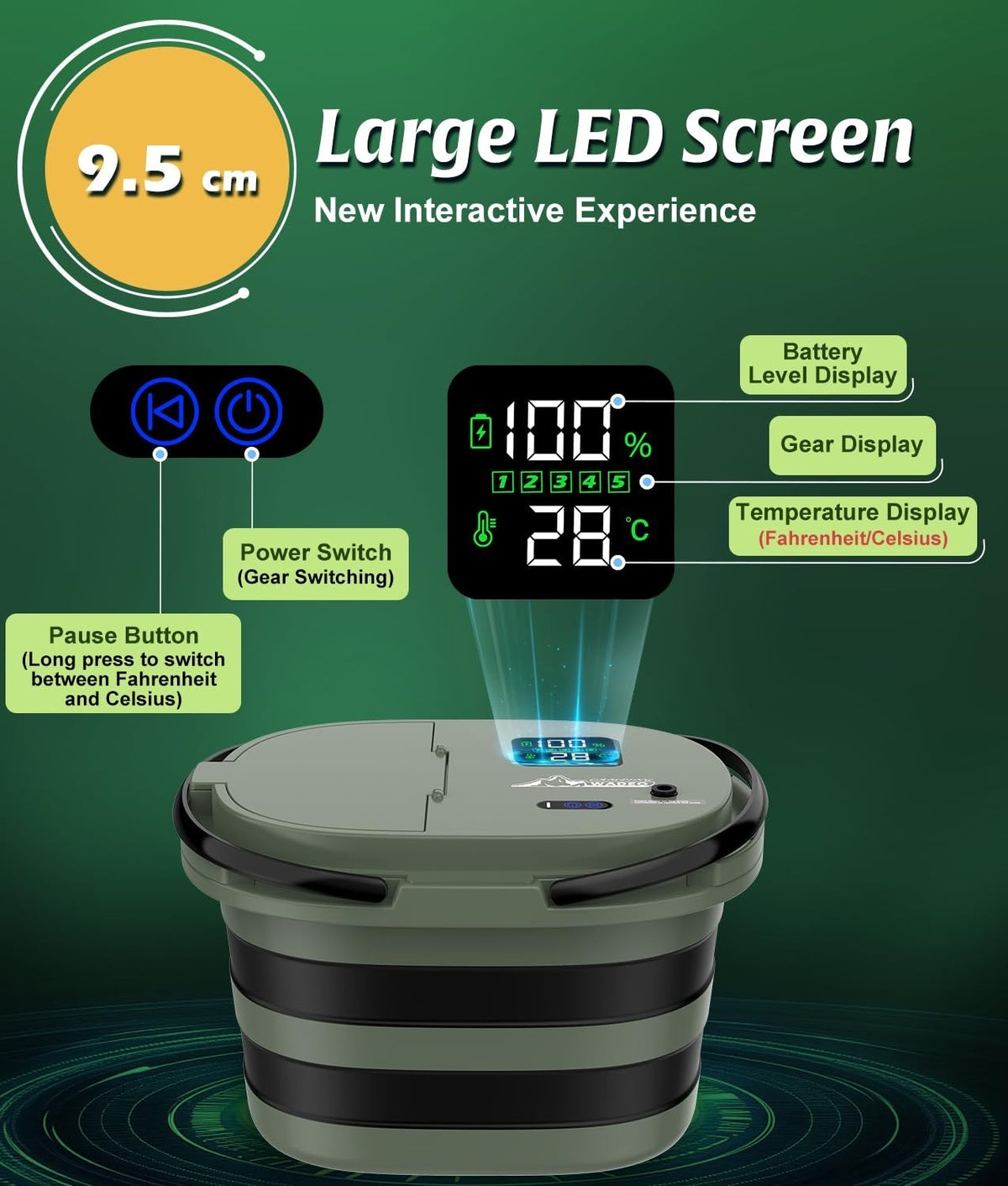 Portable Camping Shower with 20L Water Bucket, 5-Speed Pump & LED Display