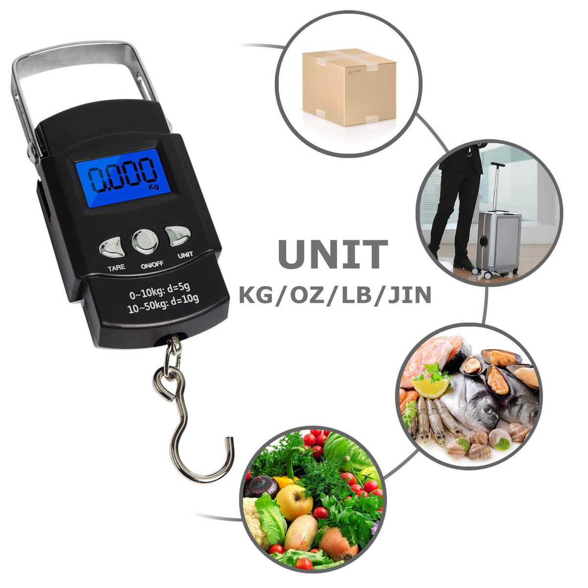 Digital Fishing Scale 50kg Portable Luggage Weight with LCD Display