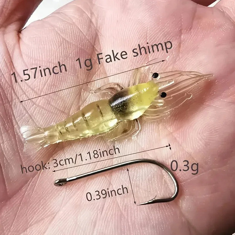 Luminous Soft Shrimp Lures Set - 3D Fish Bait with Hooks & Beads