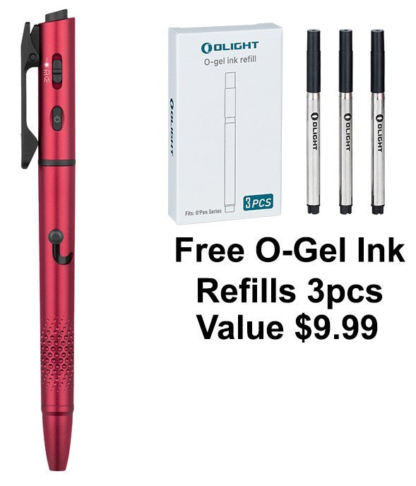 Multipurpose Pen Light with Green Laser and 120 Lumens - Olight OPen 3 Wine Red