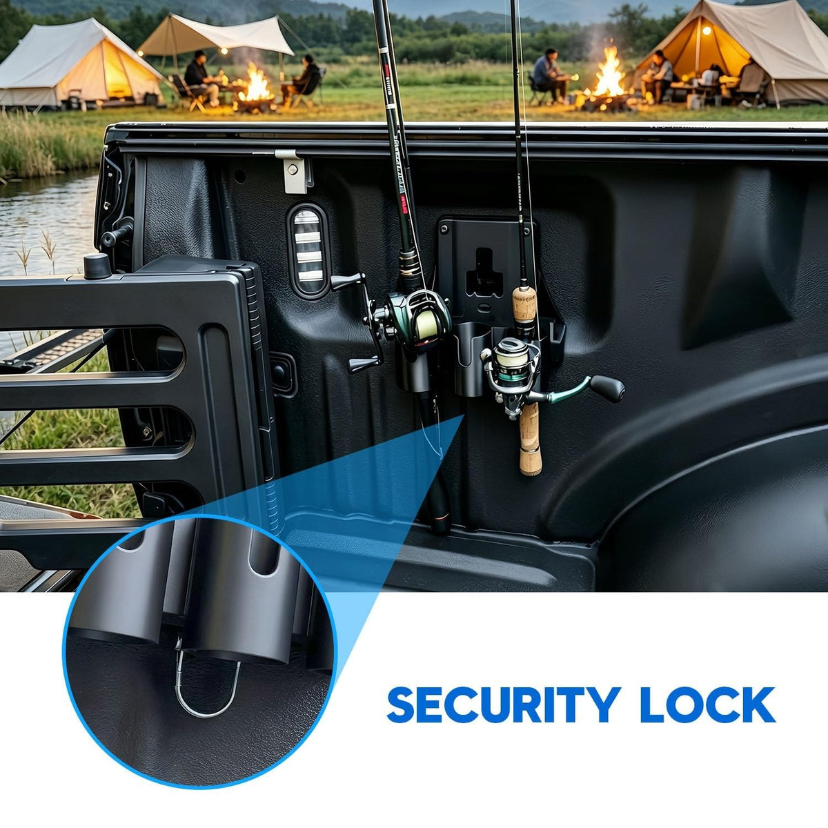 Pickup Truck Fishing Rod Holder No Drill Mount for F150 & Outdoor Use