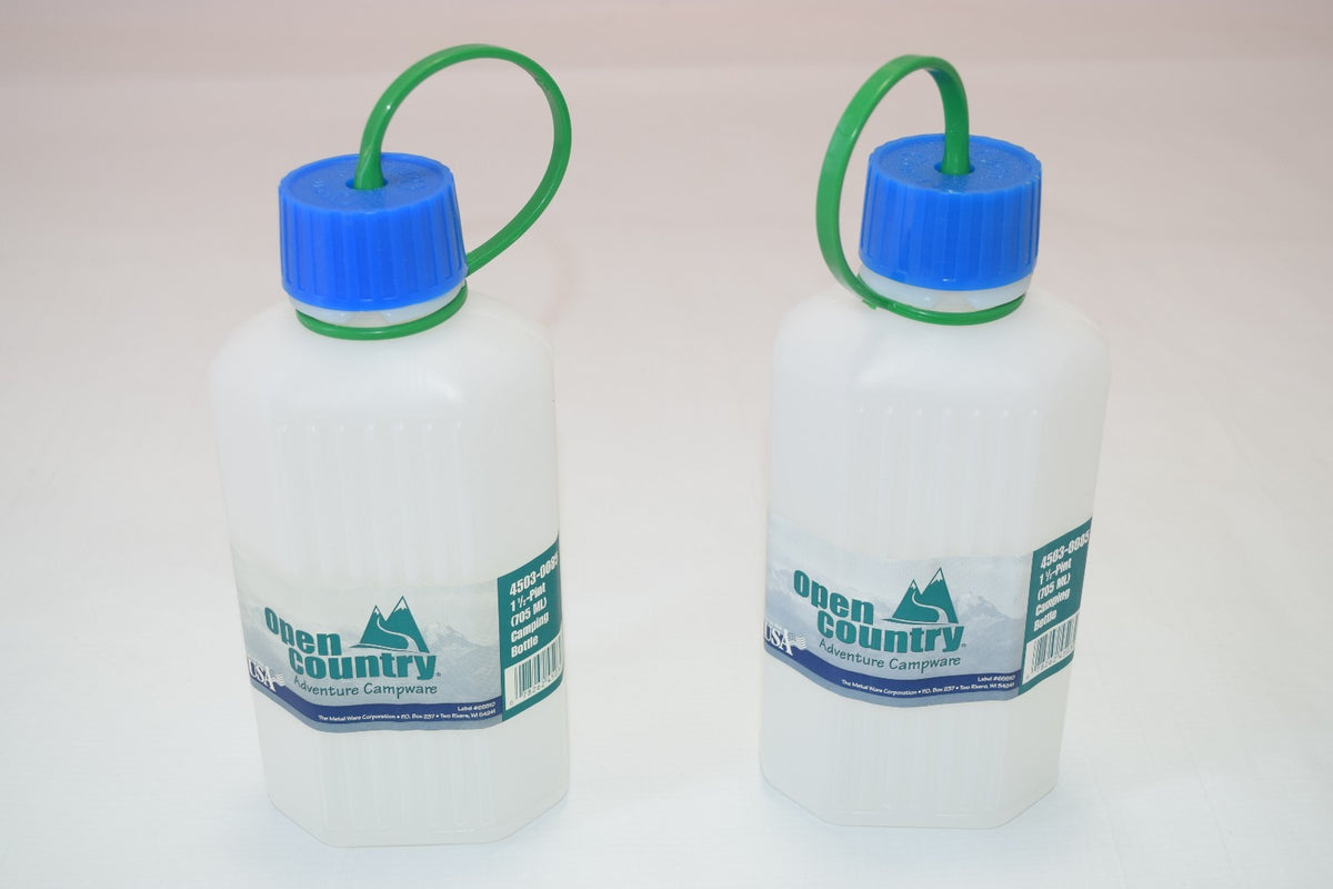2 Pack Camping Water Bottles 1.5 Pint Durable Reusable Plastic with Stopper