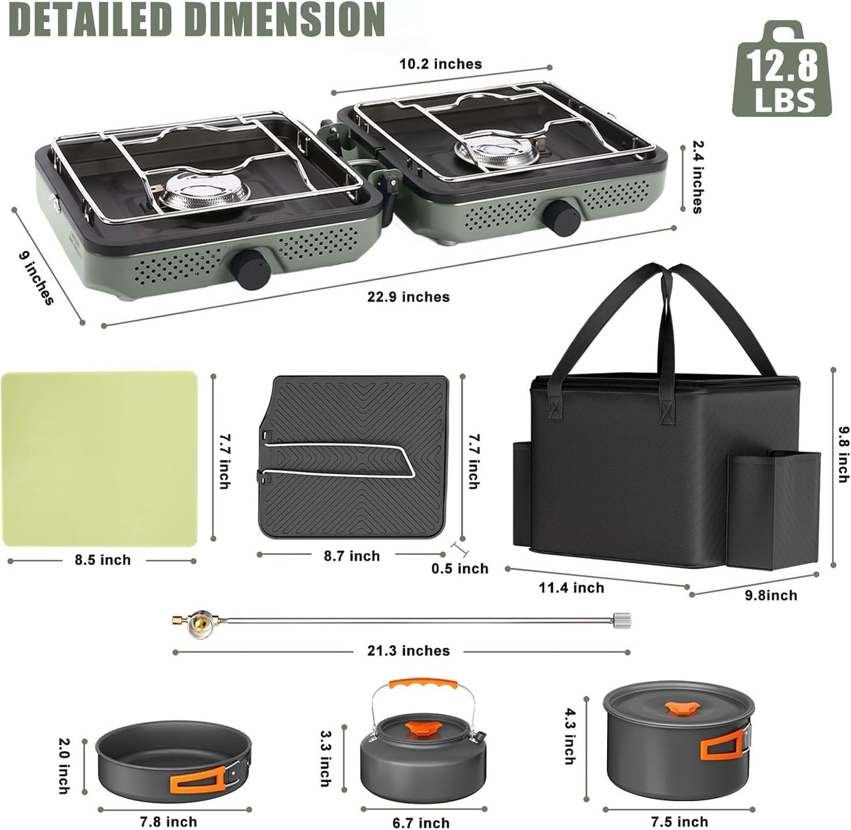 2 Burner Portable Camping Stove with Foldable Design and Cookware