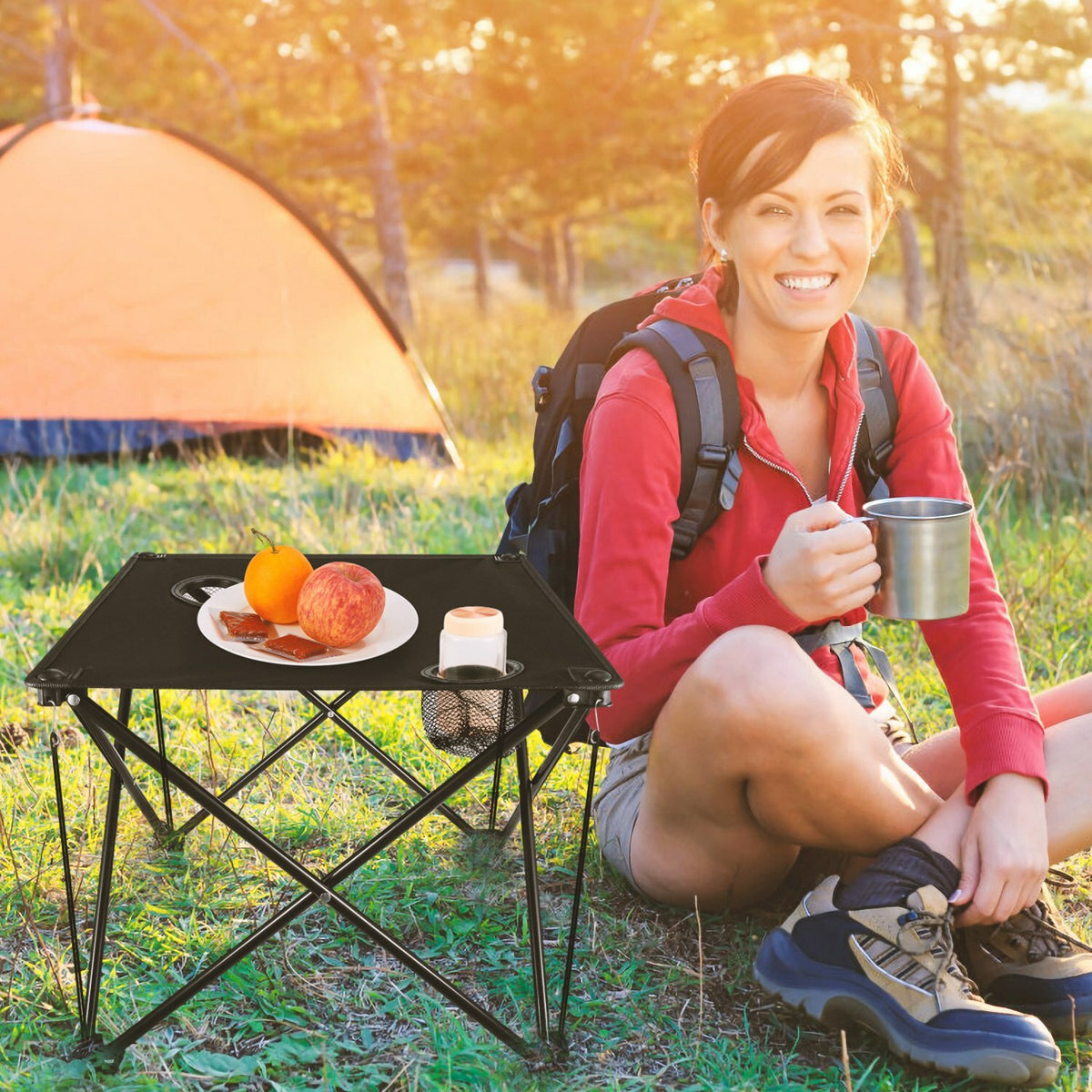 Portable Folding Camping Table with Cup Holders - Lightweigh Outdoor Picnic