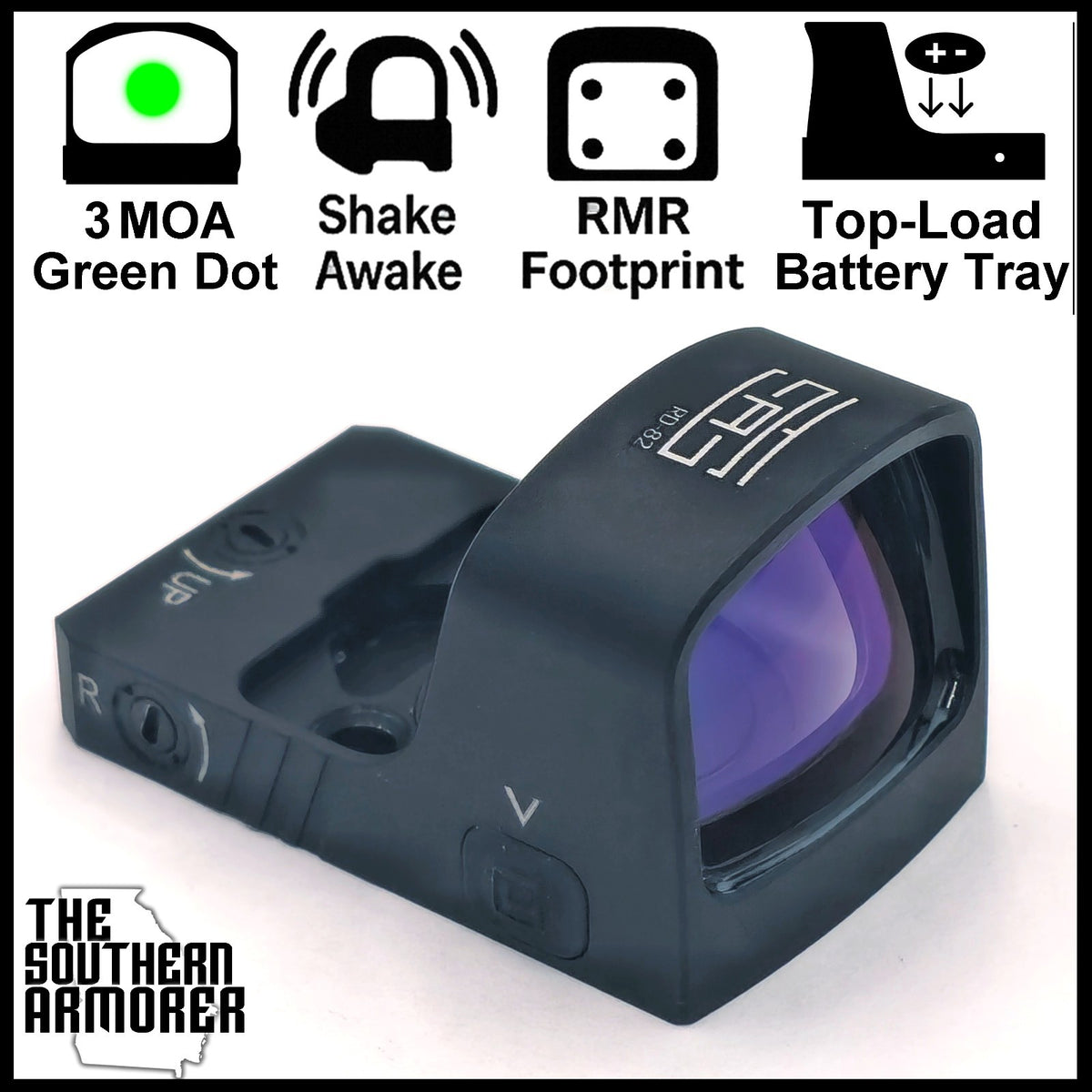TSA Green Dot RMR Footprint Optic Sight with Shake Awake & Top-Load Battery
