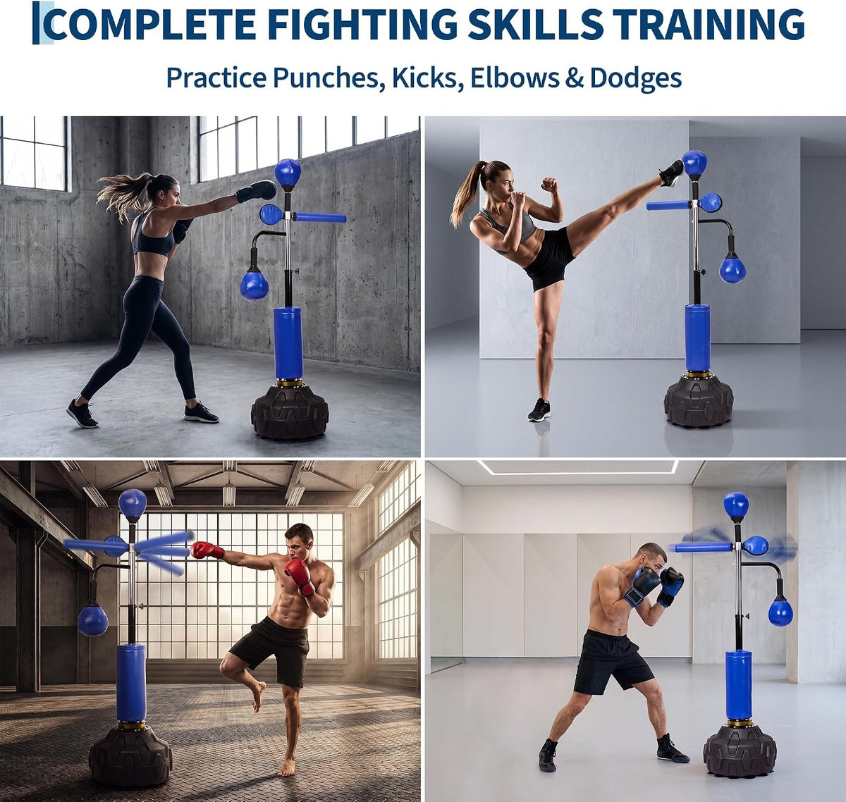 4-in-1 Boxing Punching Bag Stand with Speed Balls & Adjustable Height