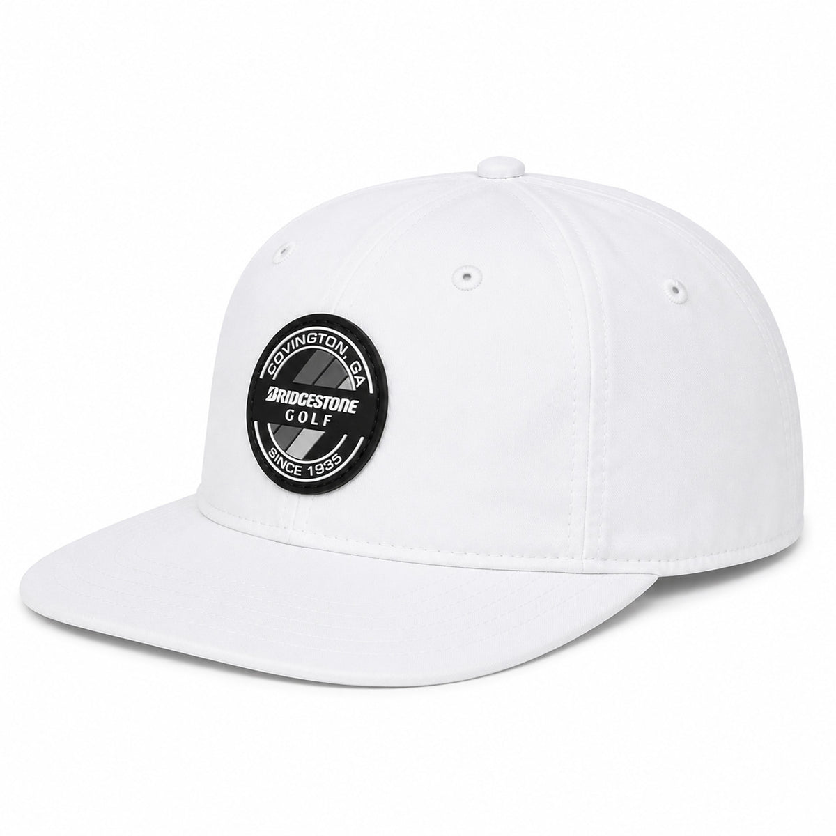 Lightweight Adjustable Snapback Hat - White, 6 Panel Bridgestone Crusher Cap